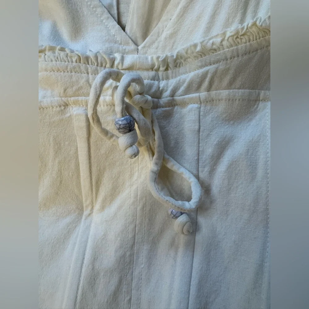 Maeve Anthropologie Puff-Sleeve Corset Linen Midi Dress - White Size Large - Picture 15 of 16